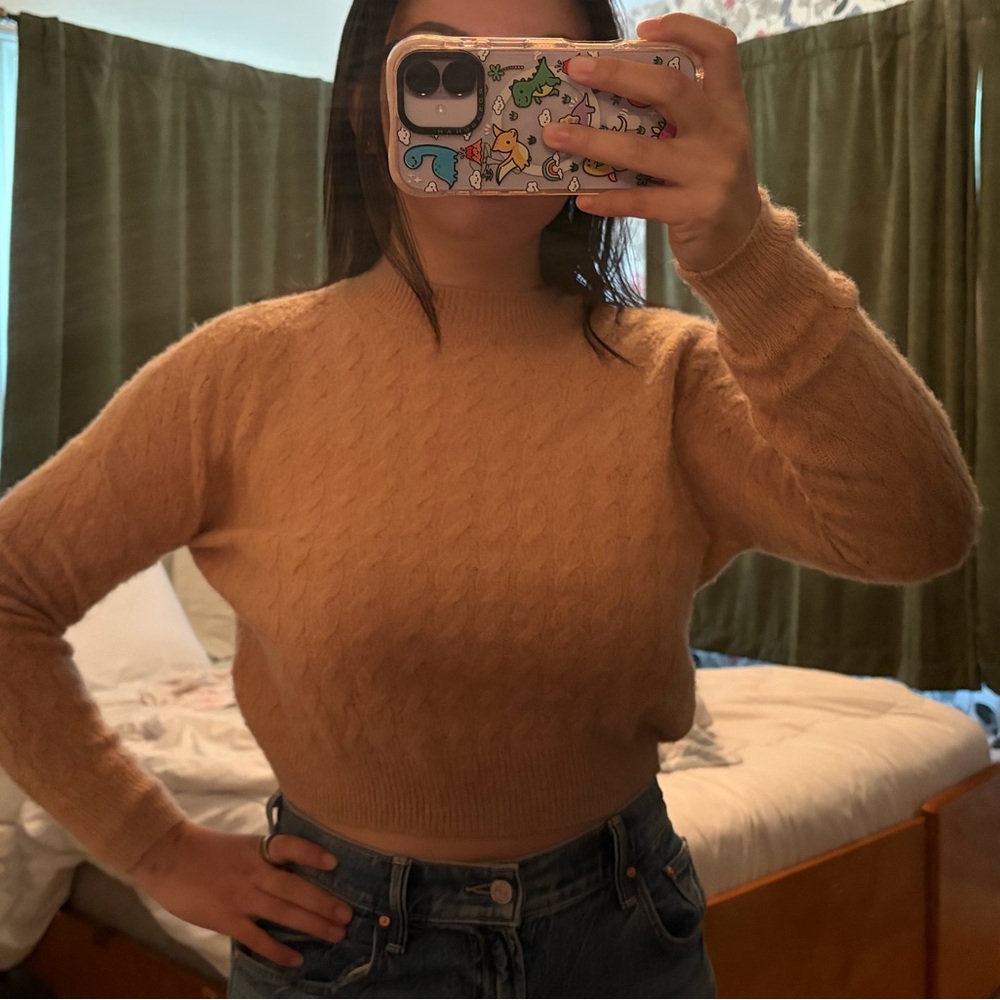 100% cashmere cropped camel/tan sweater